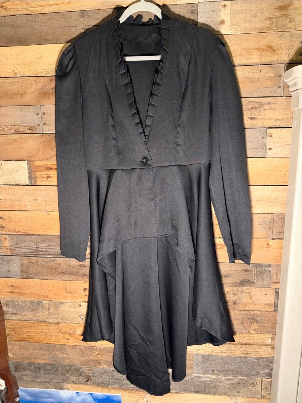 Black V-Neck Long Sleeve Women’s cloak with Ruffle Trim